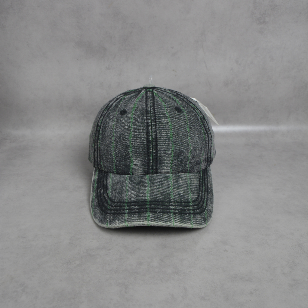 Casquette jean noir délavé à Rayures Vertes