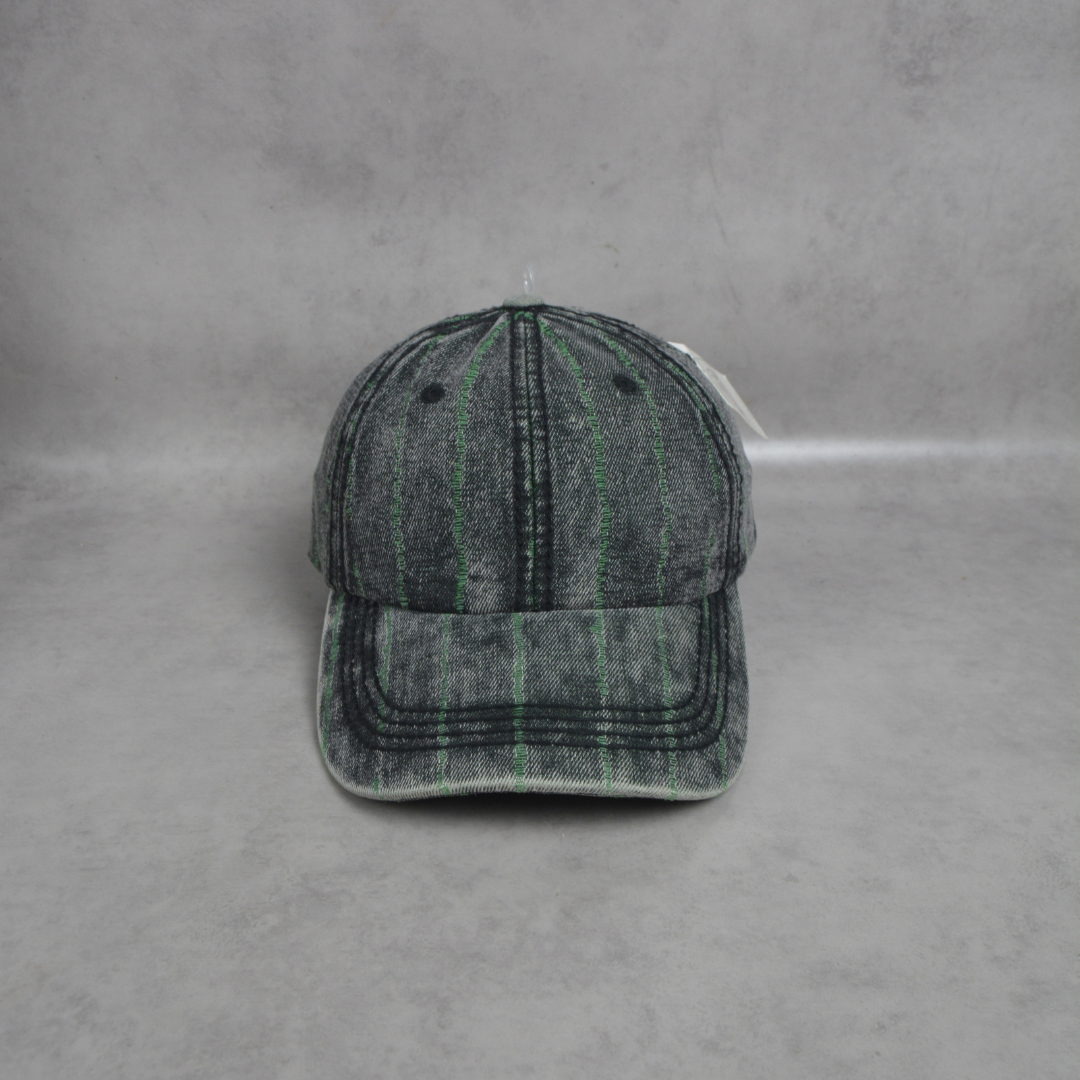 Casquette jean noir délavé à Rayures Vertes