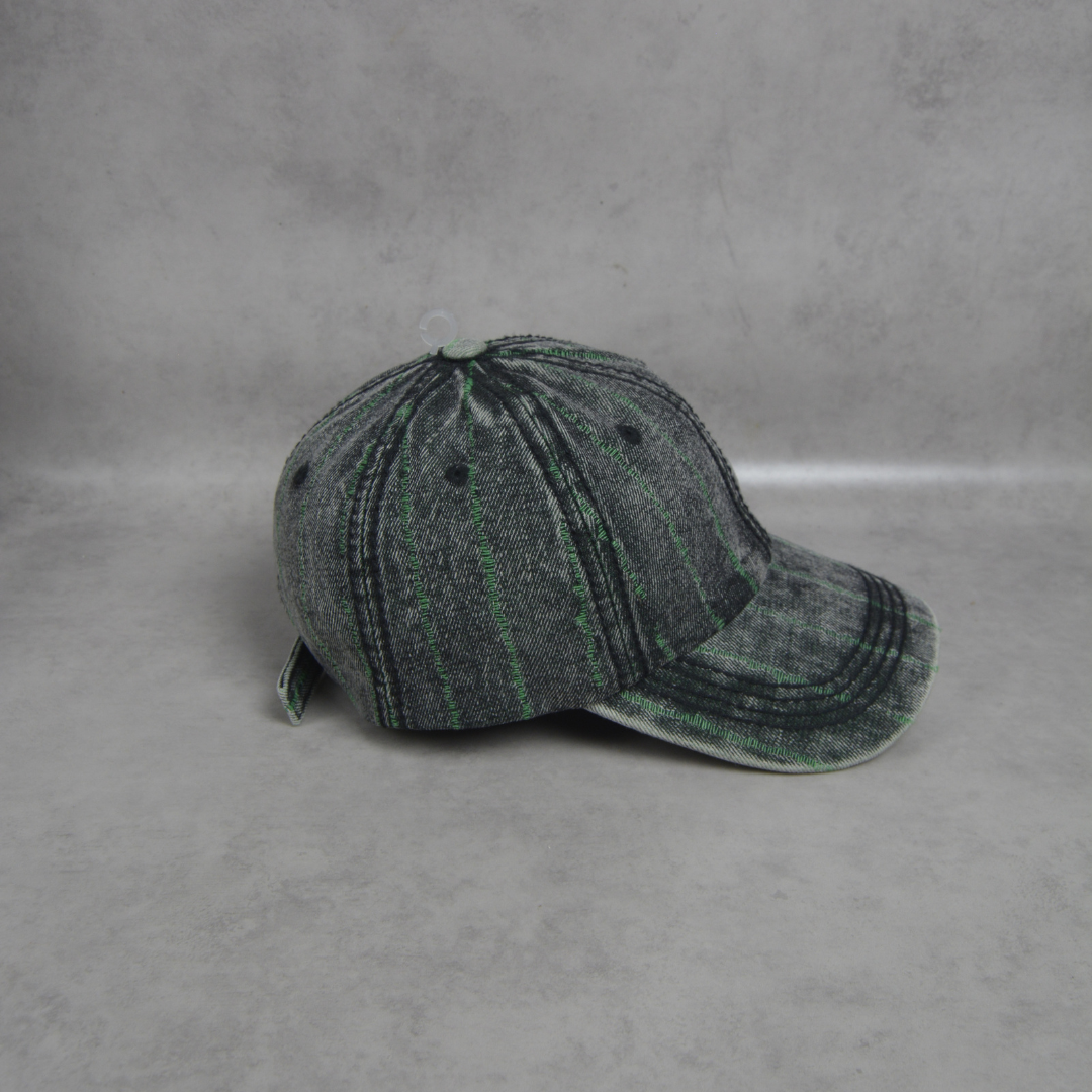 Casquette jean noir délavé à Rayures Vertes