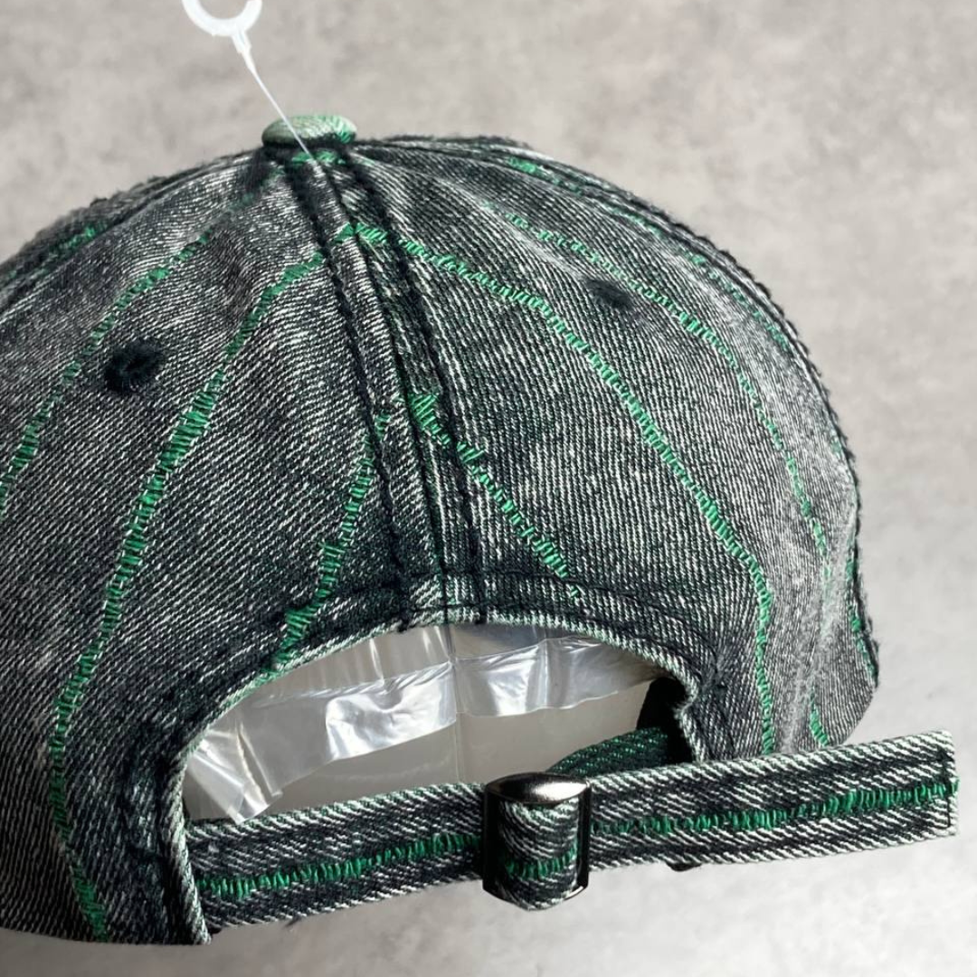 Casquette jean noir délavé à Rayures Vertes